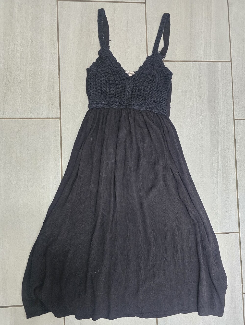 Blush Black Crochet Bodice Midi Dress with Spaghetti Straps
